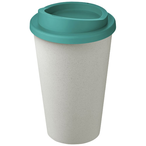 Gobelet publicitaire recyclé 350ml Americano® Blanc et Bleu aqua